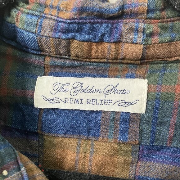 The Golden State Remi Relief Shirt Mens S Patchwork Flannel Blue Plaid Button Up - Picture 2 of 10